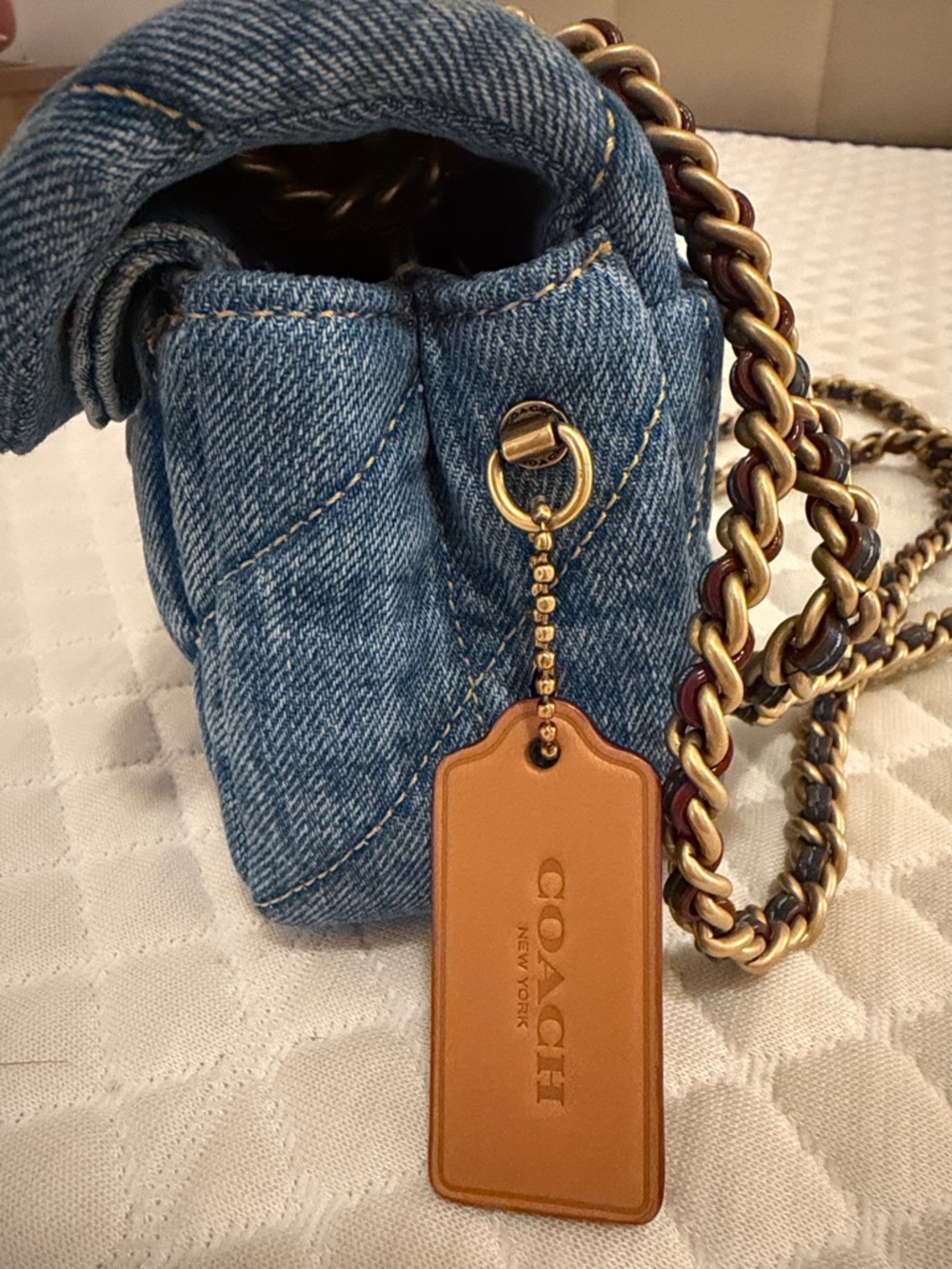 Coach Quilted Tabby 20 Denim Mini Bag with Gold-Tone Chain - Picture 3 of 6